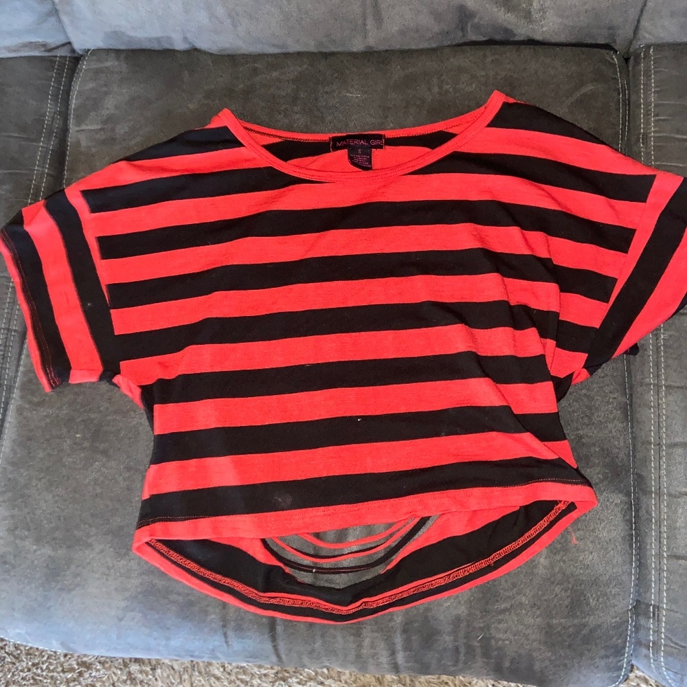 Red and Black Striped Crop Top Open Back